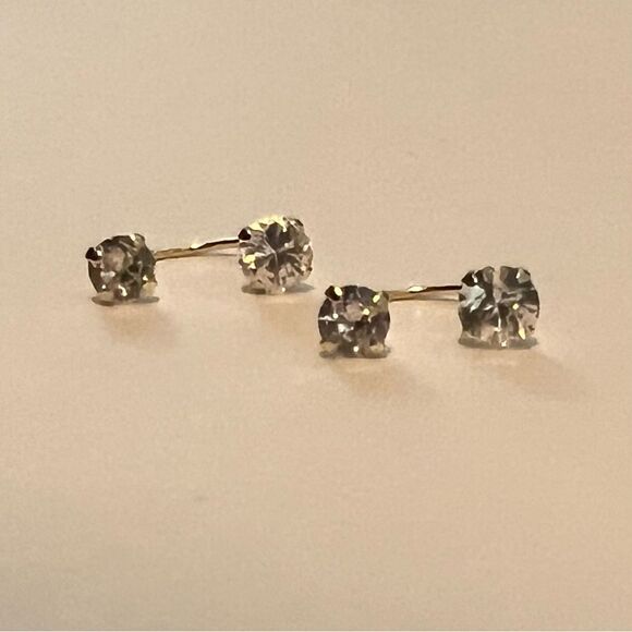 14k solid gold CZ Screw Front earrings | Telephonic Earrings | Birthday Gift | - Picture 6 of 10